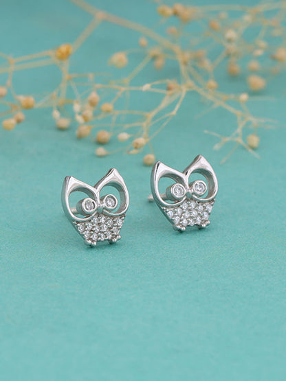 Anushka Sharma Silver Sparkling Owl Earrings