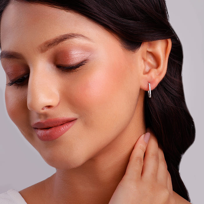 Silver Zircon Twinkling Hoop Earrings - view 3