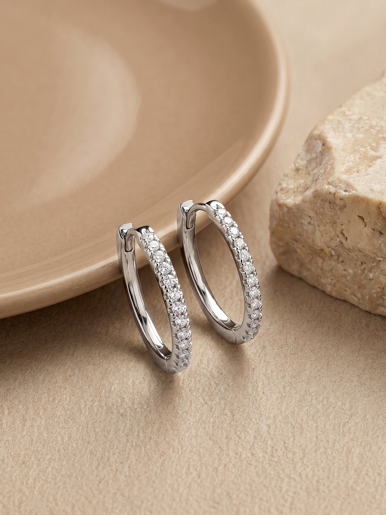 Silver Zircon Twinkling Hoop Earrings