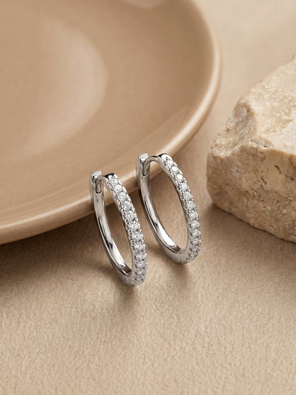 Silver Zircon Twinkling Hoop Earrings