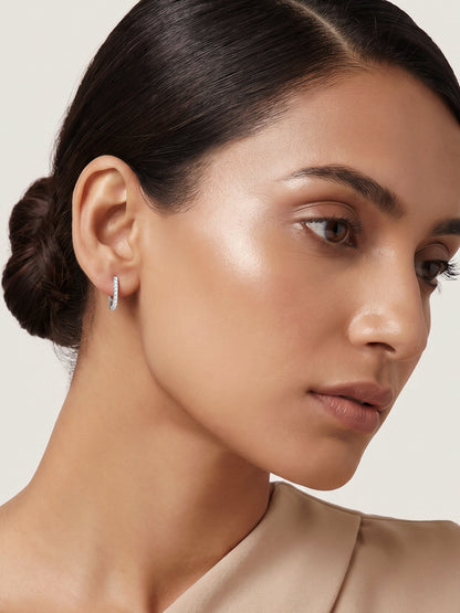 Silver Zircon Twinkling Hoop Earrings