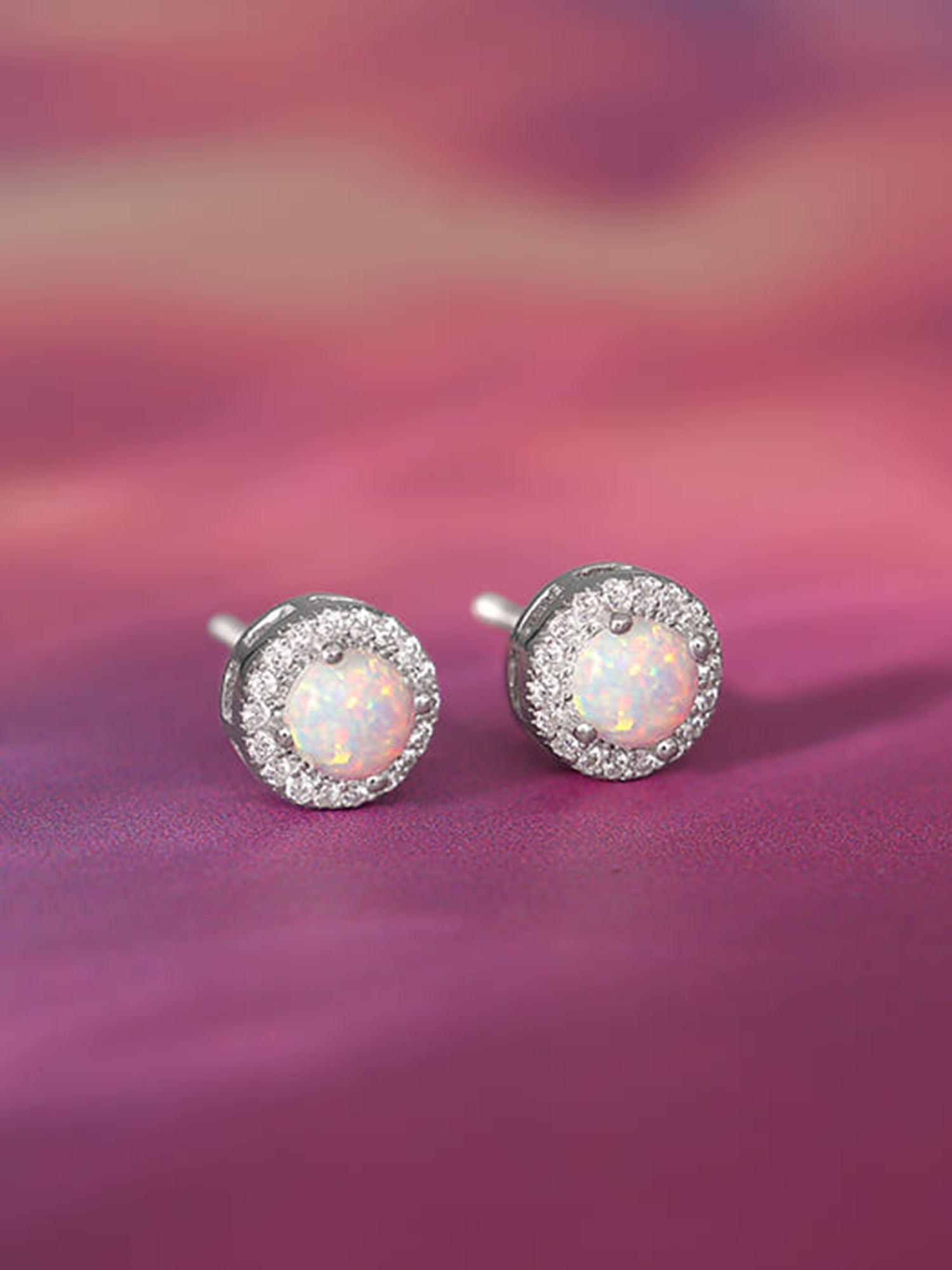 Silver Opal Moon Earrings