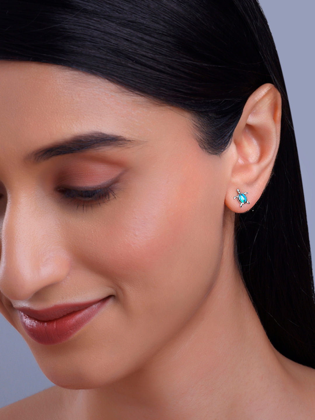 Silver Blue Turtle Studs