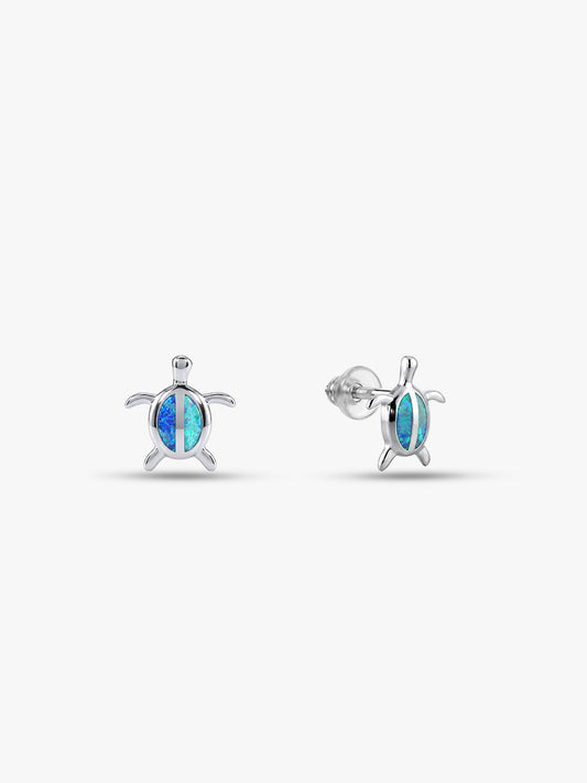 Silver Blue Turtle Studs