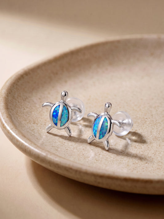 Silver Blue Turtle Studs