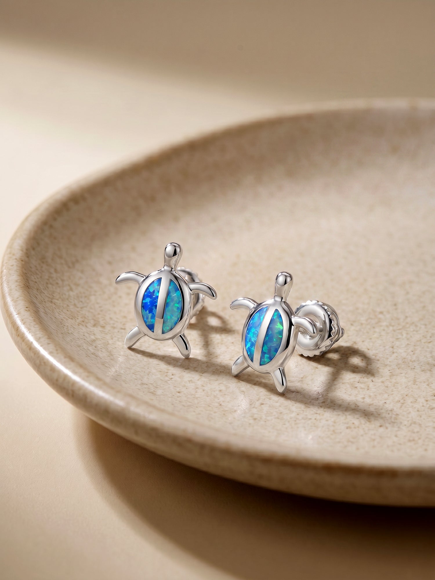 Silver Blue Turtle Studs