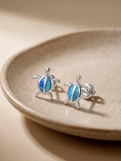 Silver Blue Turtle Studs