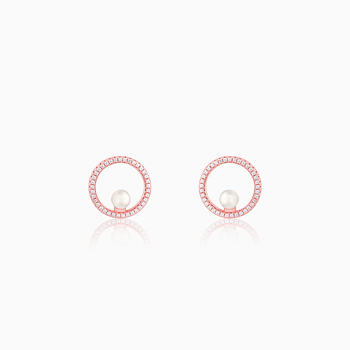 Rose Gold Pearl Halo Earrings - Image 1