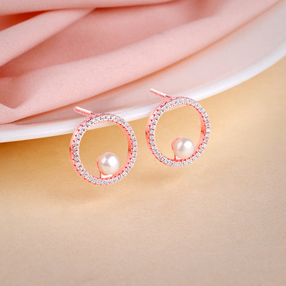 Rose Gold Pearl Halo Earrings