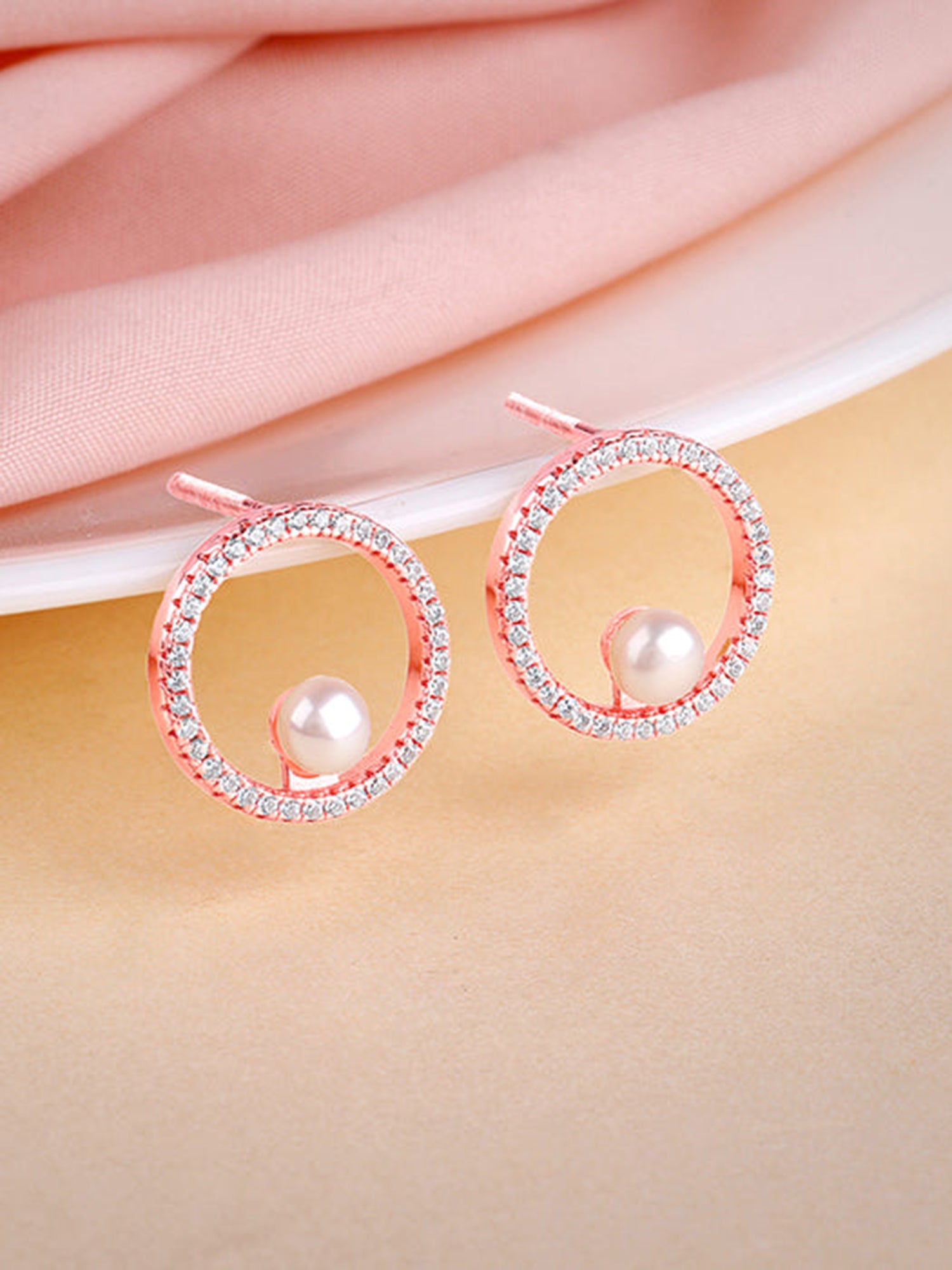 Rose Gold Pearl Halo Earrings