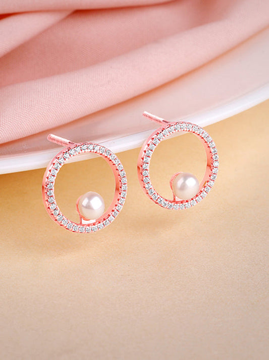 Rose Gold Pearl Halo Earrings