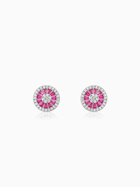 Silver Pink Wheel Earrings