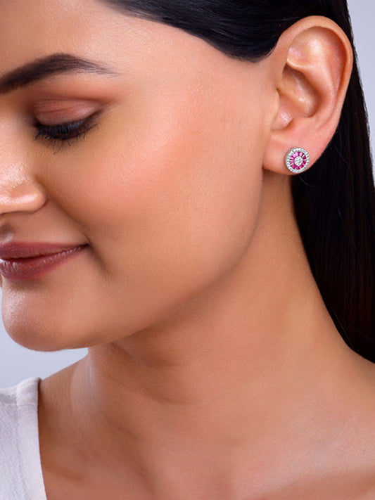 Silver Pink Wheel Earrings