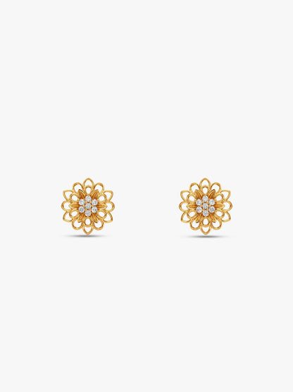 Golden Blooming Flower Stud Earrings