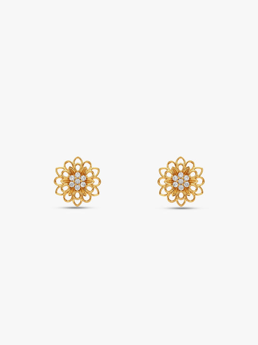 Golden Blooming Flower Stud Earrings