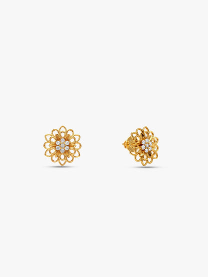 Golden Blooming Flower Stud Earrings