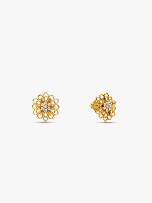 Golden Blooming Flower Stud Earrings