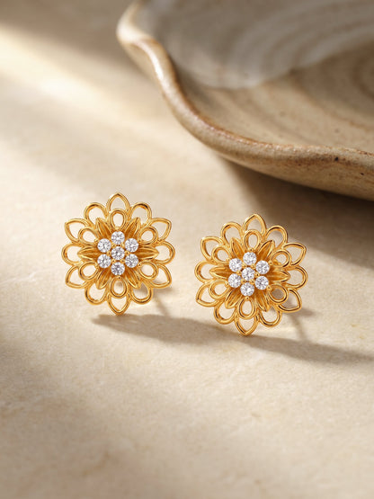 Golden Blooming Flower Stud Earrings