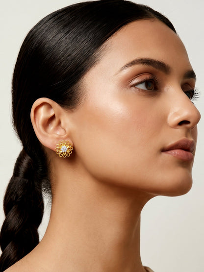 Golden Blooming Flower Stud Earrings