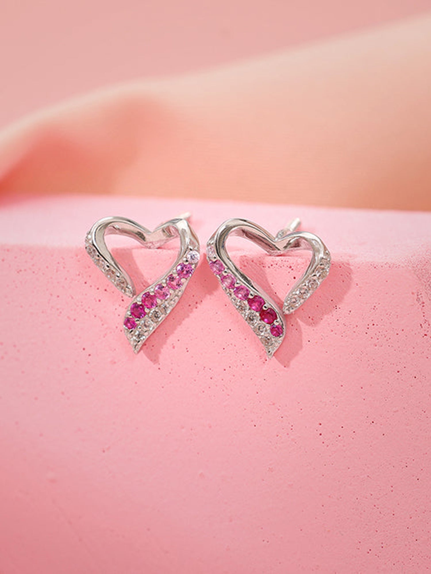 Silver Ombre Heart Studs