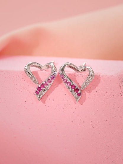 Silver Ombre Heart Studs