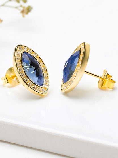 Golden Sapphire Blue Marquise Earrings