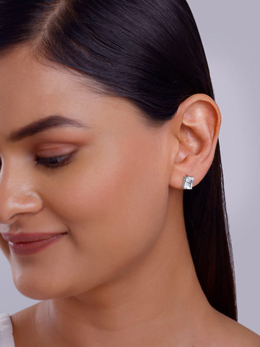 Silver Baguette Zircon Studs
