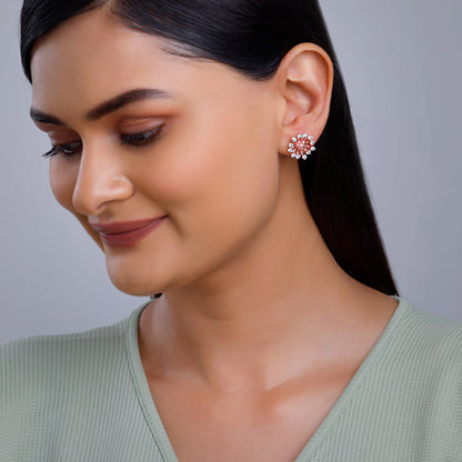 Rose Gold Floral Grace Heart Studs