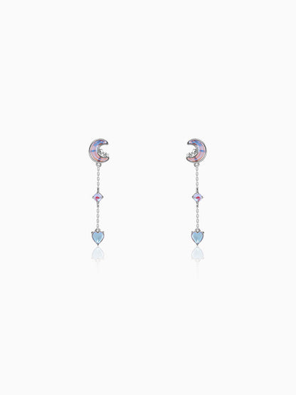 Silver Lunar Love Moonstone Drop Earrings