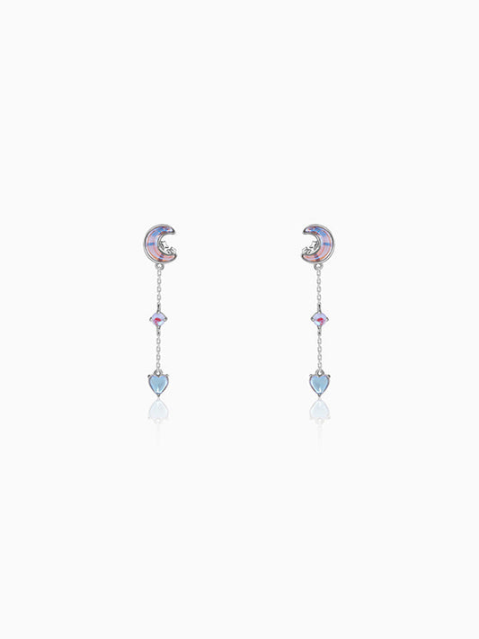 Silver Lunar Love Moonstone Drop Earrings