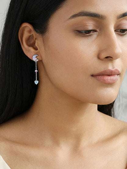 Silver Lunar Love Moonstone Drop Earrings