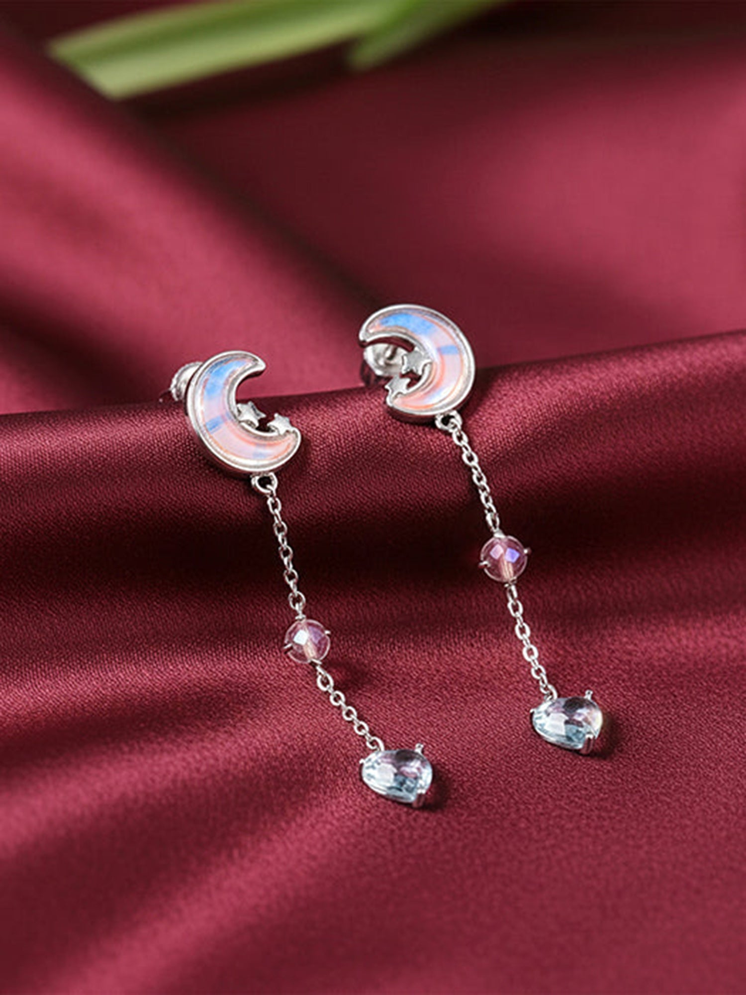 Silver Lunar Love Moonstone Drop Earrings