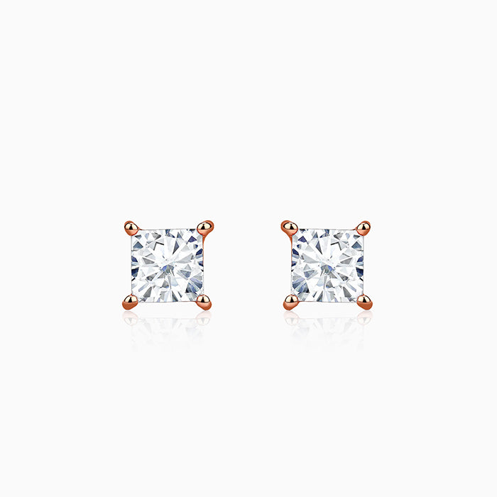 Rose Gold Princess Cut Zircon Studs