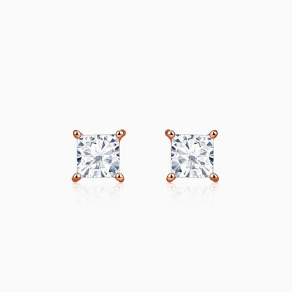 Rose Gold Princess Cut Zircon Studs