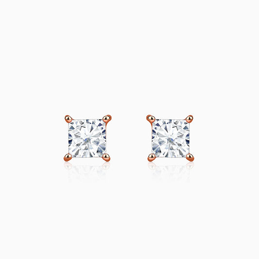 Rose Gold Princess Cut Zircon Studs