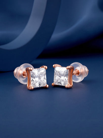 Rose Gold Princess Cut Zircon Studs
