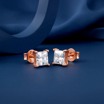 Rose Gold Princess Cut Zircon Studs