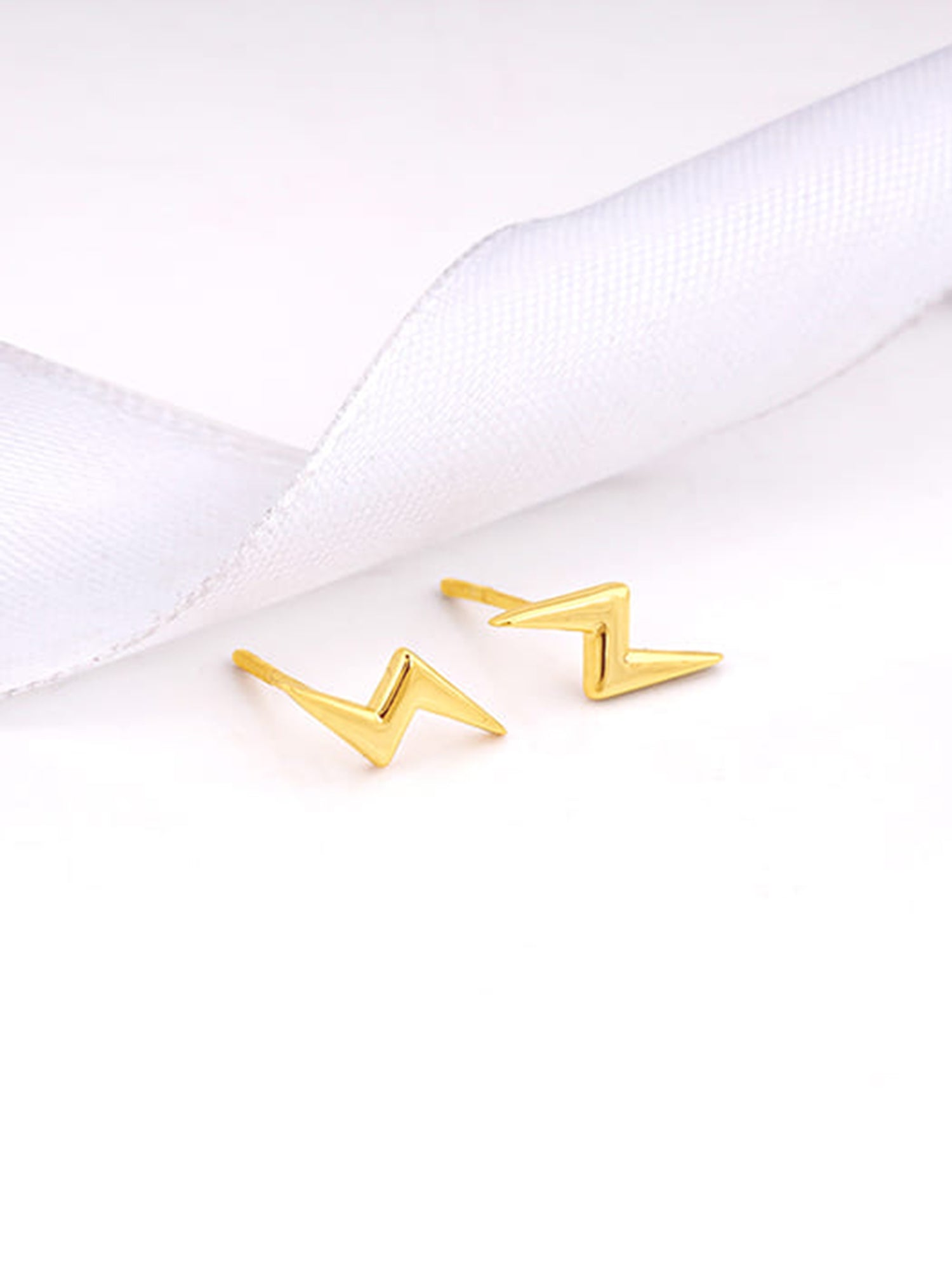 Golden Lightning Bolt Stud Earrings