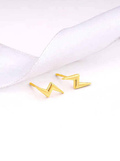Golden Lightning Bolt Stud Earrings