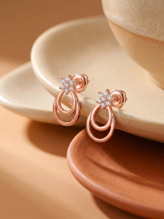 Rose Gold Cuphea Floral Earrings