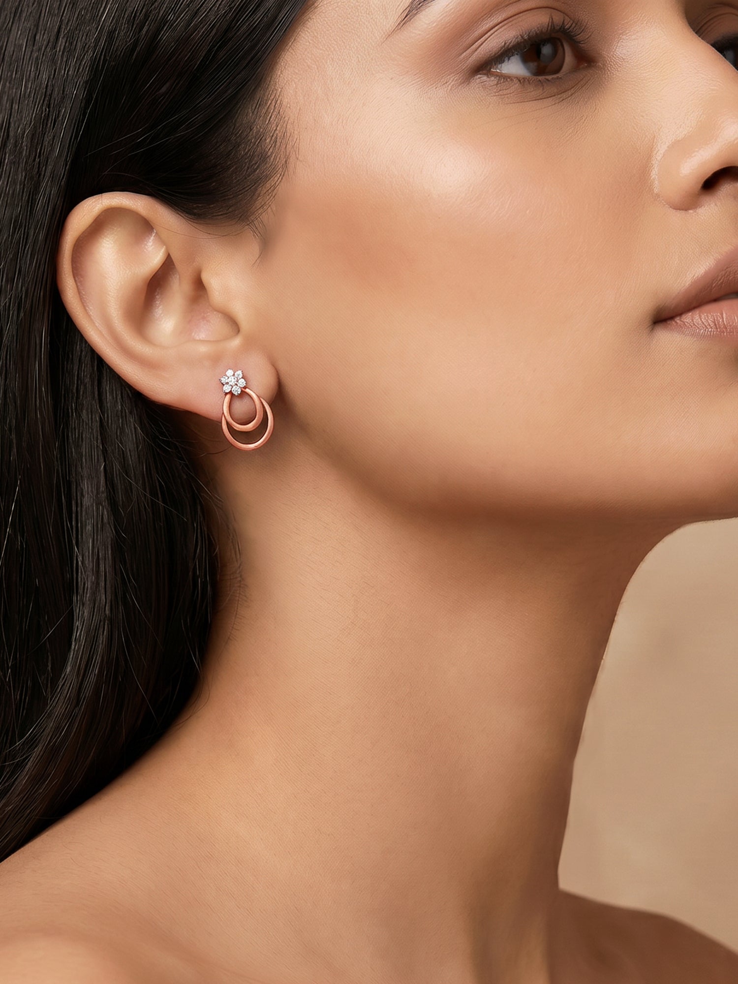 Rose Gold Cuphea Floral Earrings