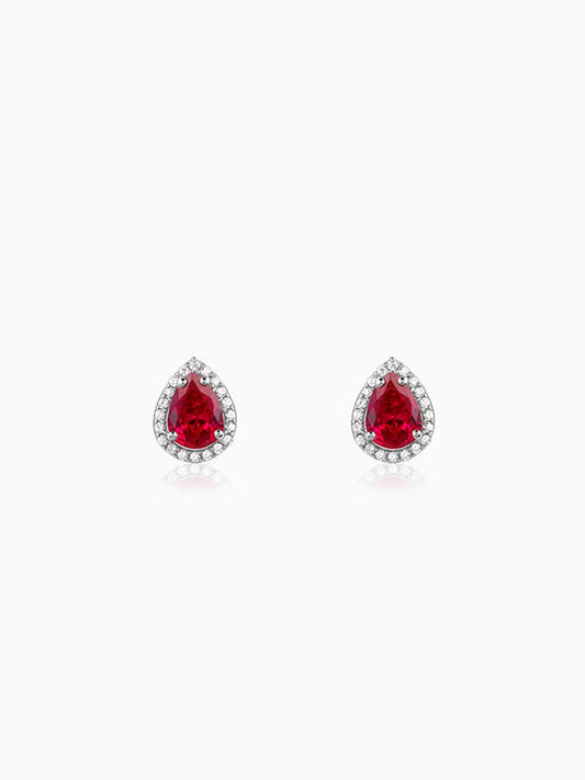 Silver Ruby Red Darling Teardrop Earrings