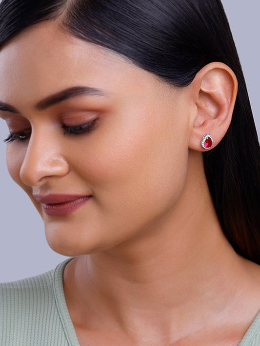 Silver Ruby Red Darling Teardrop Earrings