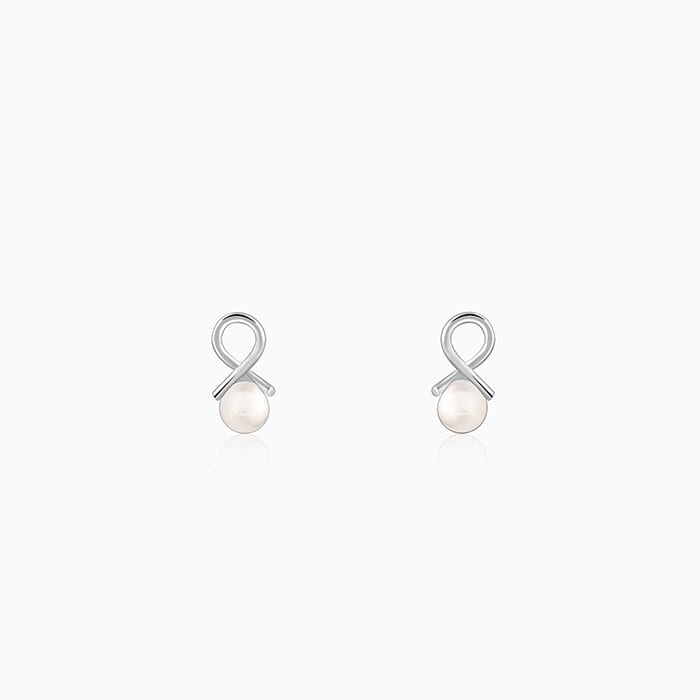 Silver Infinity Pearl Stud Earrings