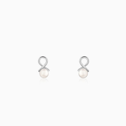 Silver Infinity Pearl Stud Earrings