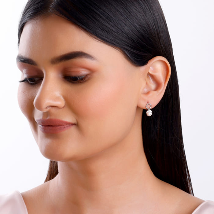 Silver Infinity Pearl Stud Earrings