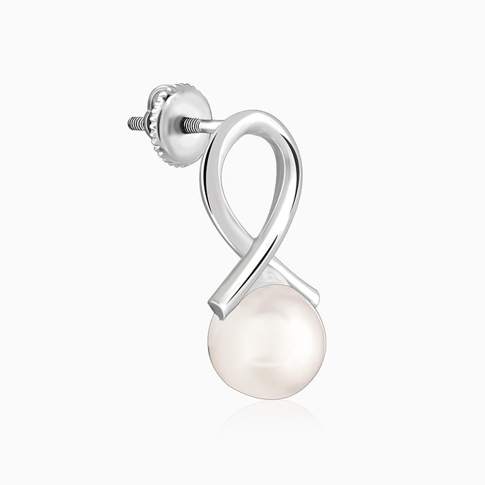 Silver Infinity Pearl Stud Earrings