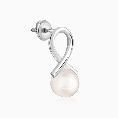 Silver Infinity Pearl Stud Earrings