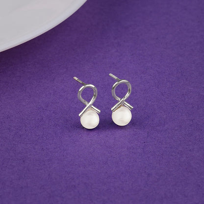 Silver Infinity Pearl Stud Earrings