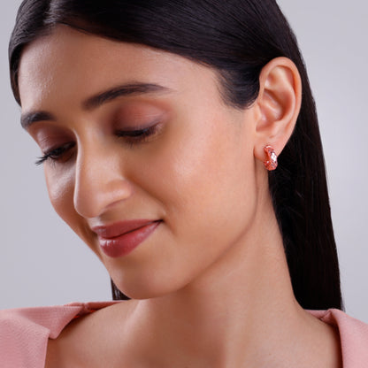 Rose Gold Chequred J Stud Earrings